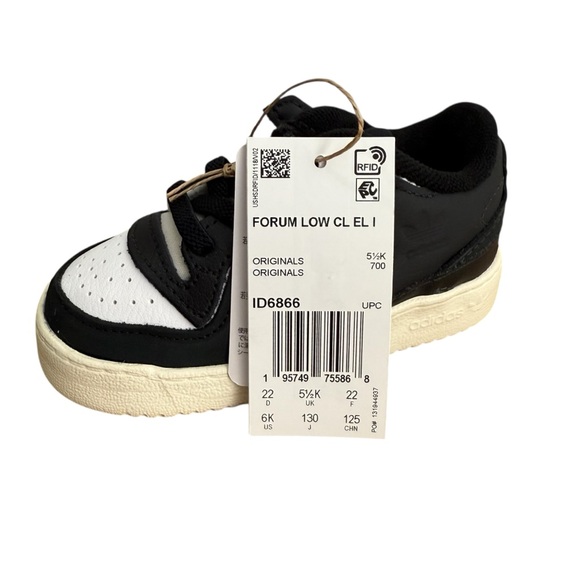 adidas Baby Forum Low Elastic Lace Sneaker Size 6K Black/White/Cream White Shoes - Picture 2 of 11
